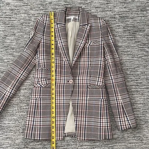 New Veronica Beard FULLER CHECK SINGLE-BUTTON DICKEY JACKET Cream Blue/ Rose Sz2